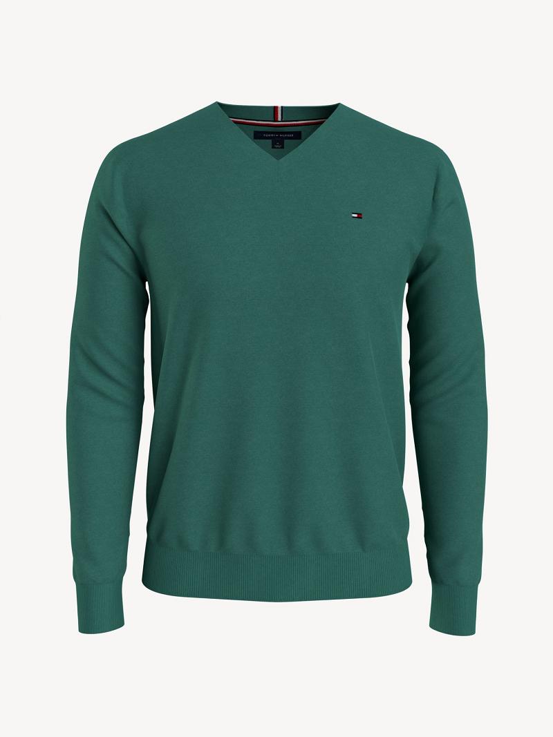 Férfi Tommy Hilfiger Essential tonal v-neck Pulóverek Zöld | HU 949MQZ